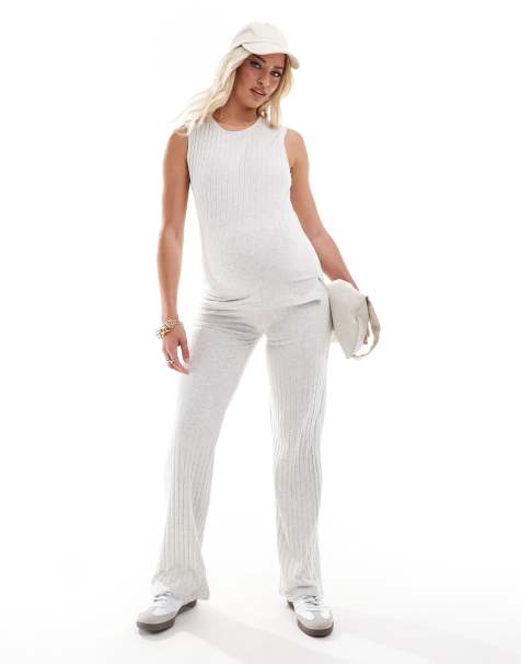 Mamalicious Maternity ribbed jersey tank top and wide leg trouser co-ord in cream - view 1