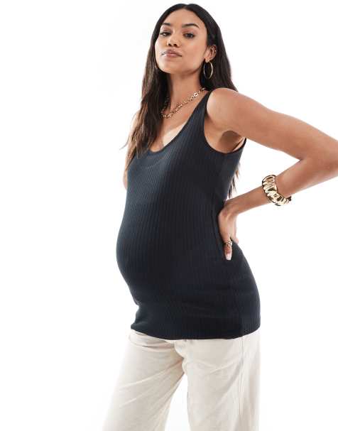 Mamalicious Maternity ribbed jersey tank top in black - view 1