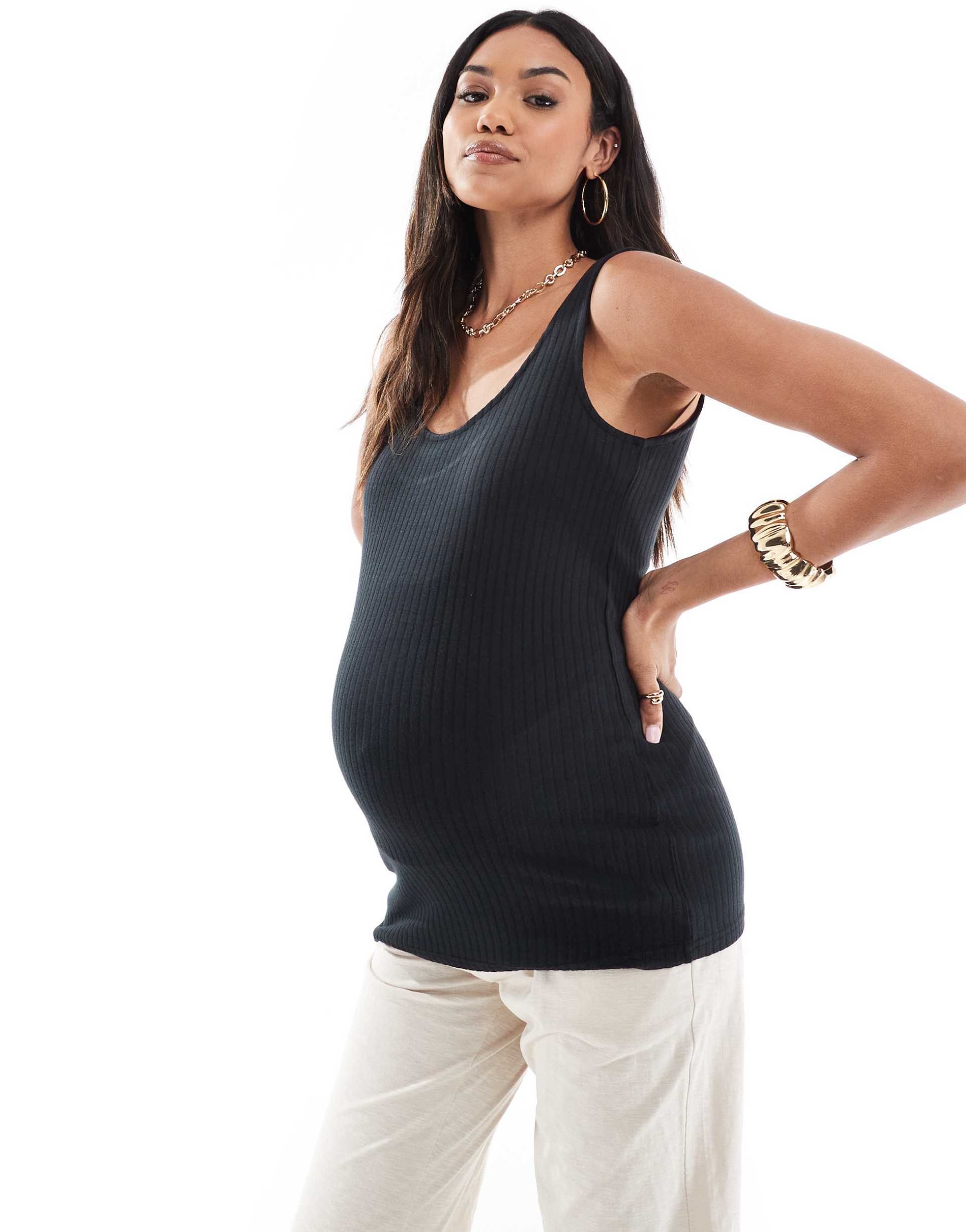 mamalicious maternity ribbed jersey tank top in black