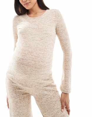 Mamalicious Maternity ribbed jersey top in beige melange - part of a set-Neutral