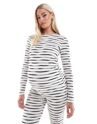 Mamalicious Maternity ribbed jersey top in mono spacedye - part of a set-White