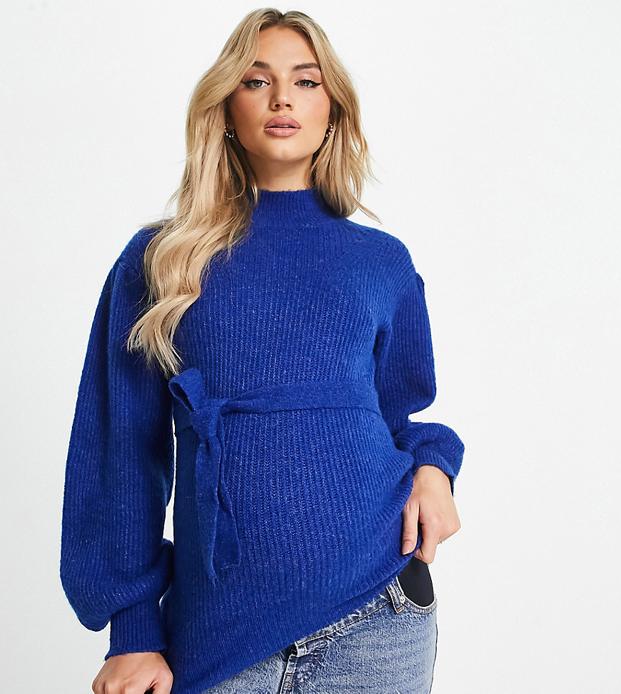 mamalicious maternity ribbed knit jumper in dark blue