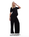 [Mama.licious] Mamalicious Maternity ribbed over the bump wide leg pants in black (part of a set) XS Black