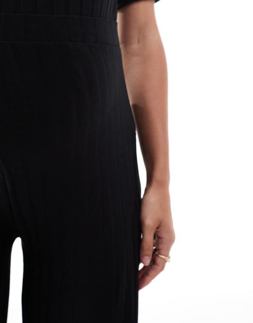 Mamalicious maternity ribbed over the bump wide leg trouser co-ord in black, 3 of 5