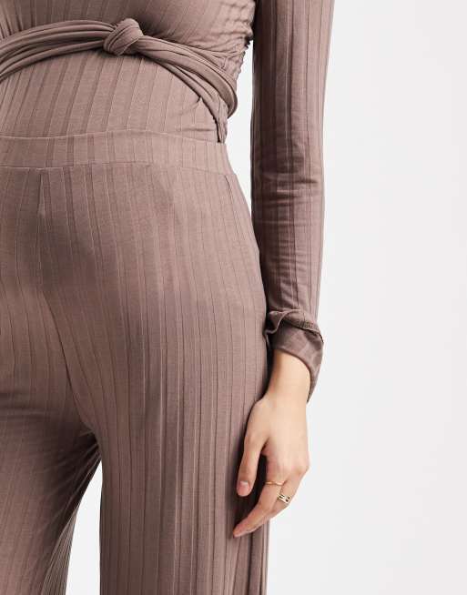 Mamalicious Maternity ribbed wide leg jersey pants in light brown - part of a set, 5 of 5