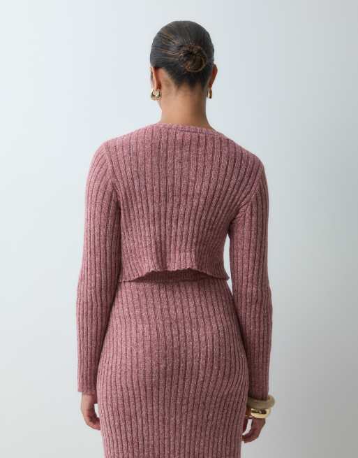 Mamalicious Maternity ribbstickad kort kofta i set i rosé taupe-melerad, 4 av 4