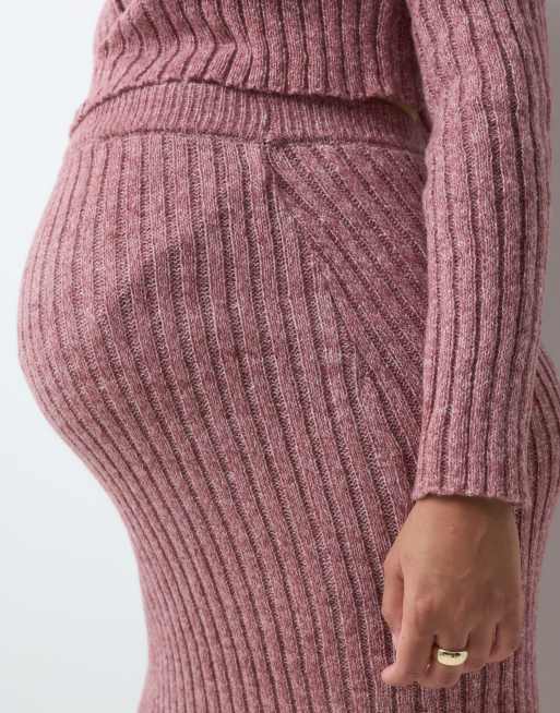 Mamalicious Maternity ribstrikket midinederdel i sæt i rosatoupe melange, 4 af 5