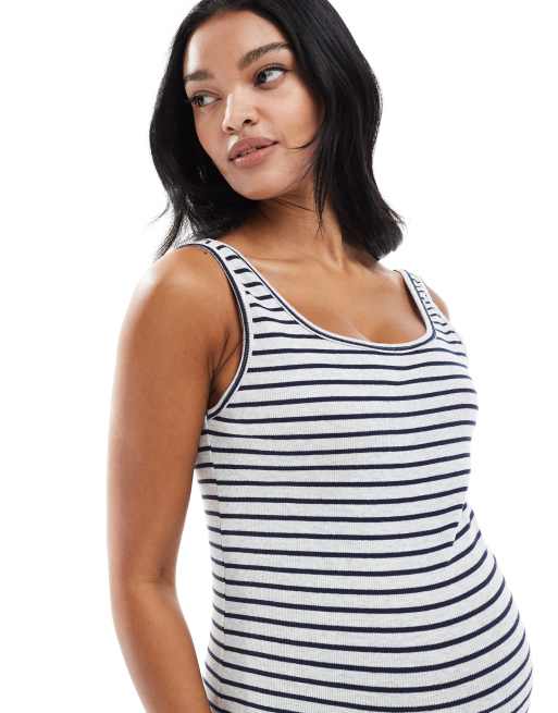 Mamalicious Maternity - Ribstrikket tank-midikjole med grå/blå striber, 3 af 4