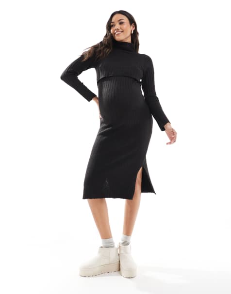 Mamalicious Maternity - Robe d'allaitement mi-longue en maille - Noir - view 1