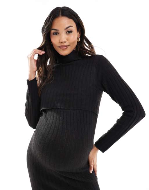 Mamalicious Maternity - Robe d'allaitement mi-longue en maille - Noir, 2 de 4