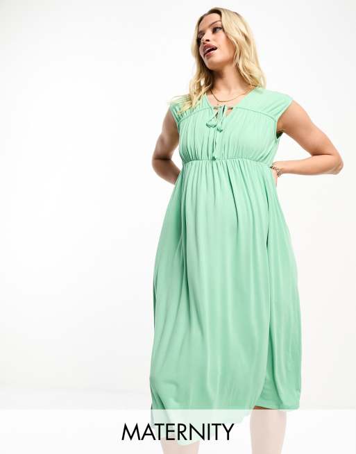 Mamalicious Maternity - Robe longue sans manches à corsage froncé - Vert 