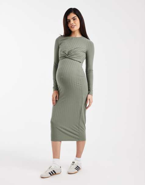 Mamalicious Maternity - Robe mi-longue côtelée d'allaitement 2-en-1 à manches longues - Vert clair - view 1