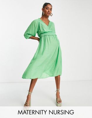 Mamalicious Maternity nursing midi dress in green - ASOS Price Checker