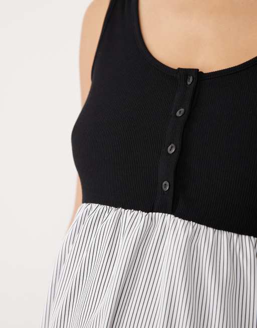 Mamalicious Maternity - Robe mi-longue et sans manches avec jupe à rayures contrastantes - Noir et blanc, 3 de 4