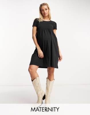 Mamalicious Maternity mini smock t-shirt dress in black  - ASOS Price Checker