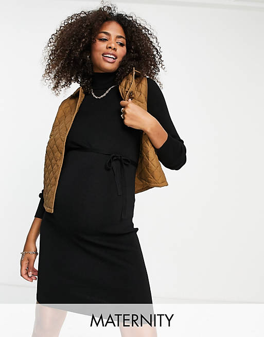 Mamalicious Maternity roll neck knit dress in black