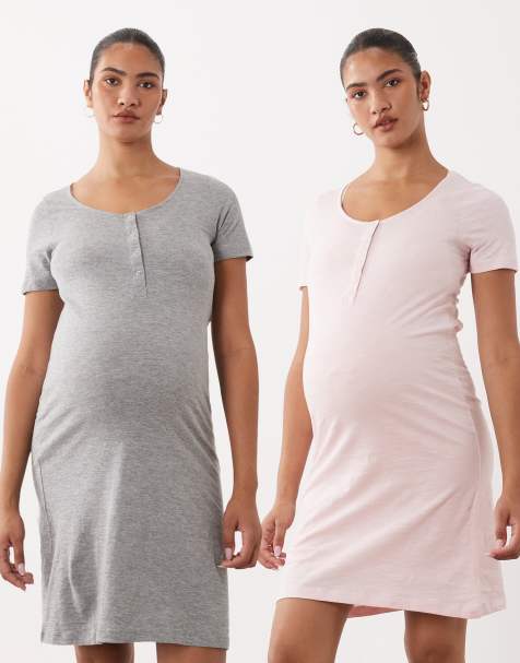 Mamalicious – Maternity – Rosa och gråmelerat nattlinne med amningsfunktion, 2-pack - view 1