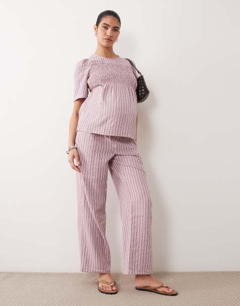 Mamalicious Maternity – Różowe spodnie z szerokimi nogawkami w kratkę vichy, część zestawu - view 1