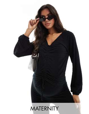 Mama.licious Mamalicious Maternity Ruched Jersey Top In Black - Part Of A Set