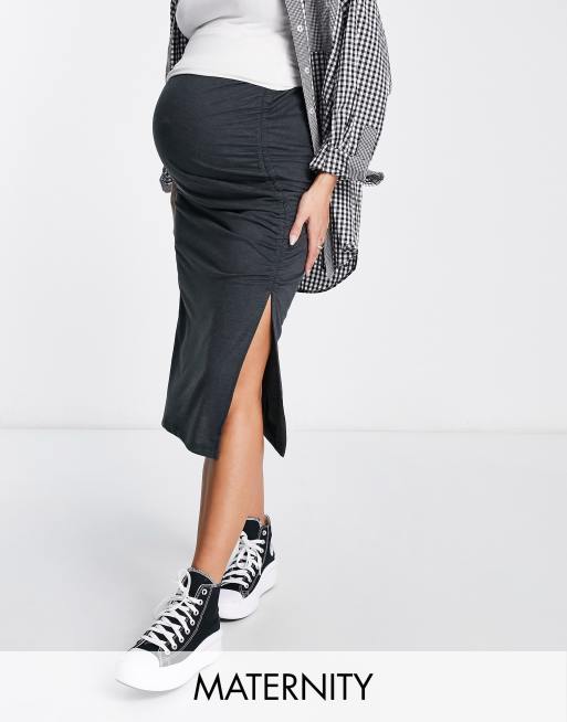 Melange grey midi skirt for Women