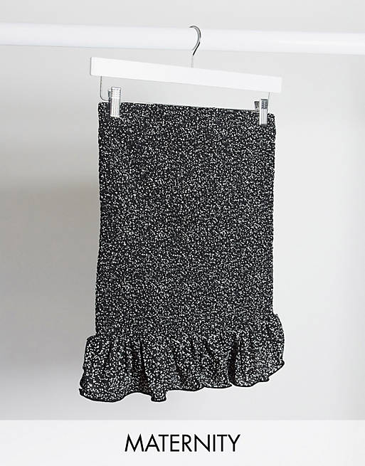 Mamalicious Maternity ruched mini skirt in black spot