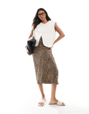 Mamalicious Maternity ruched under the bump midi skirt in leopard