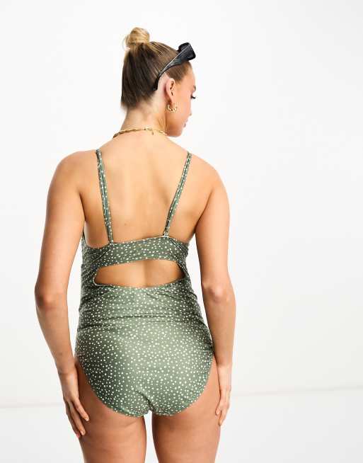 Mamalicious Maternity - Salviegrøn amme-badedragt med prikket print , 3 af 4