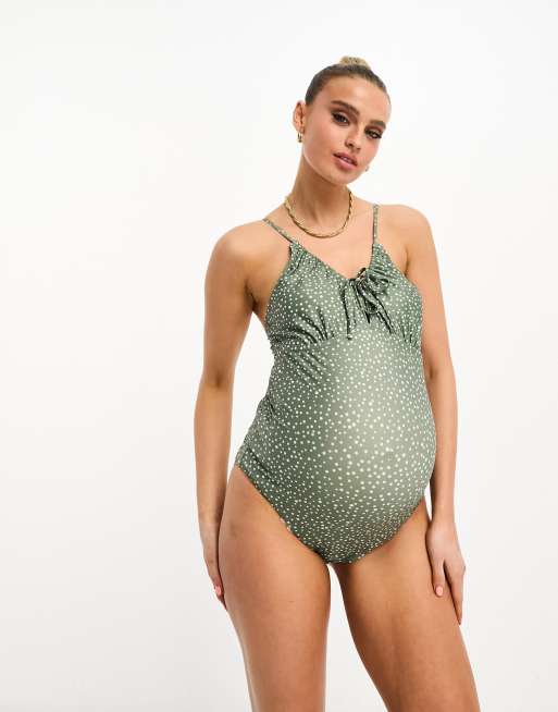Mamalicious Maternity - Salviegrøn amme-badedragt med prikket print , 4 af 4
