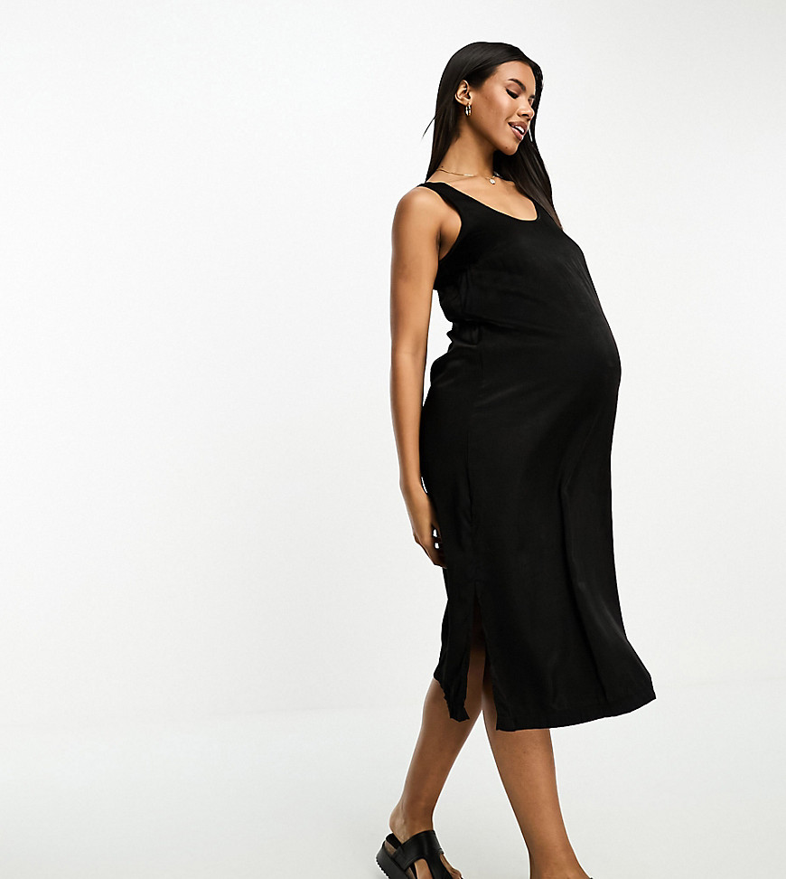 Mama.licious Mamalicious Maternity Satin Midi Dress In Black