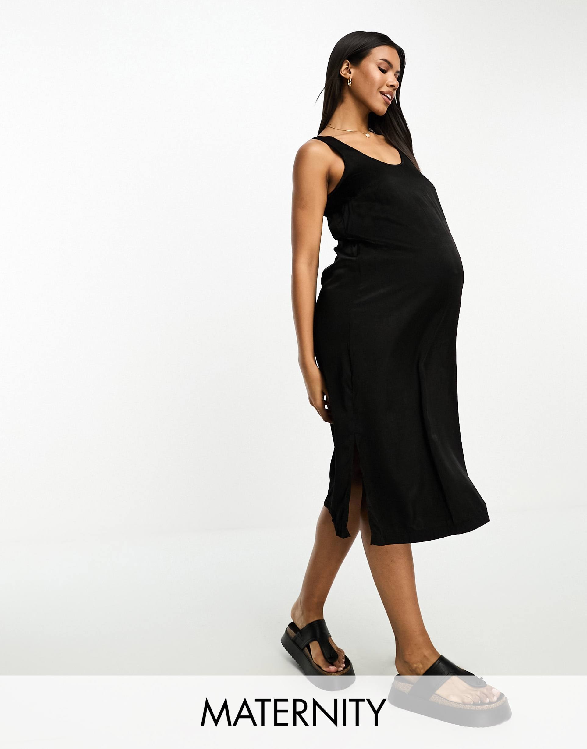 mamalicious maternity satin midi dress in black