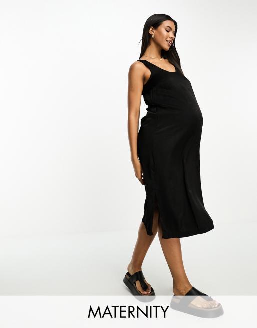 Midi Satin Tank Dress - Black