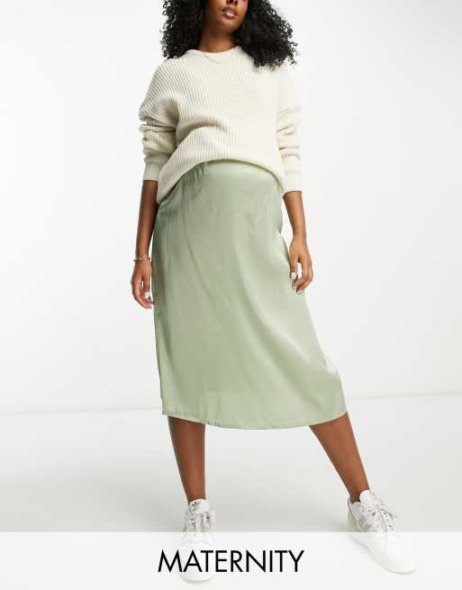 Mamalicious Maternity satin midi skirt in sage