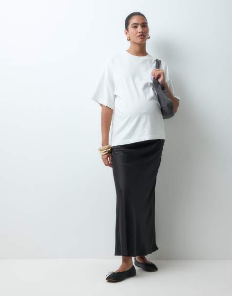 Mamalicious Maternity satin over the bump maxi skirt in black - view 1