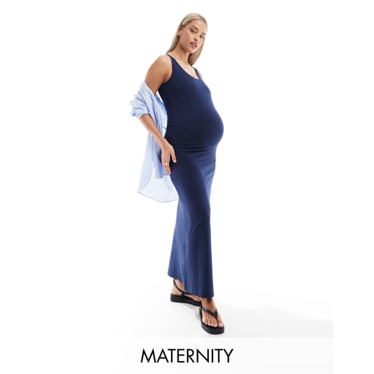 Mamalicious Maternity scoop neck sleevless maxi dress in navy | ASOS