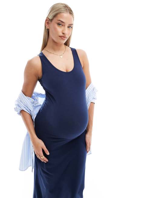 slim fit dress slacks Navy Off Shoulder Maxi Dress main image 1