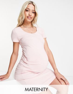 Mamalicious Maternity scoop neck t-shirt dress in light pink