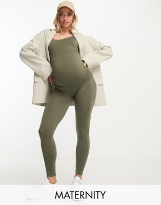 Mamalicious Maternity seamless legging co-ord in khaki green