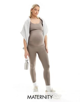 Mamalicious Maternity seamless legging co-ord in taupe-Neutral
