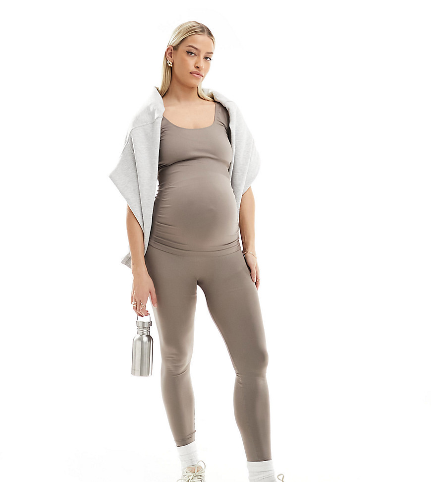 Mamalicious Maternity seamless legging co-ord in taupe-Neutral