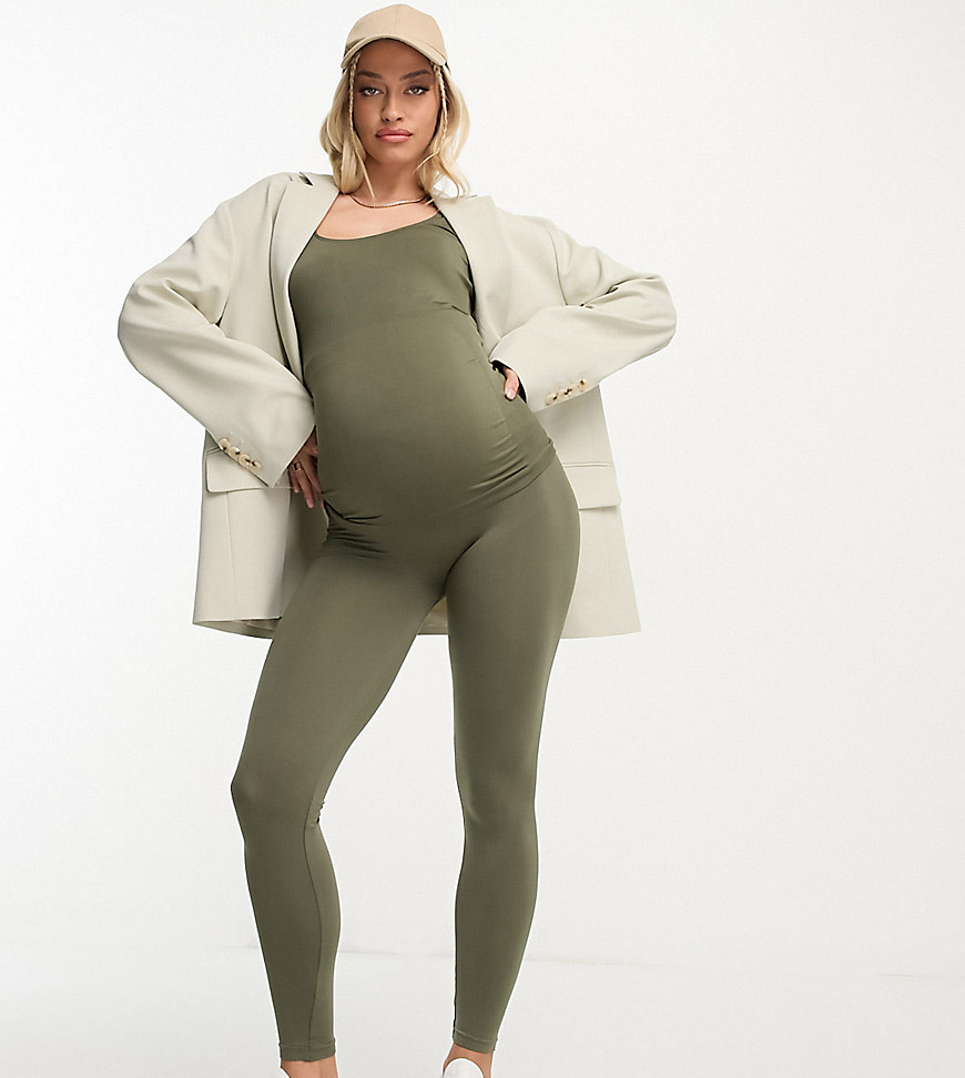 Mamalicious Maternity seamless legging in khaki green - part of a set