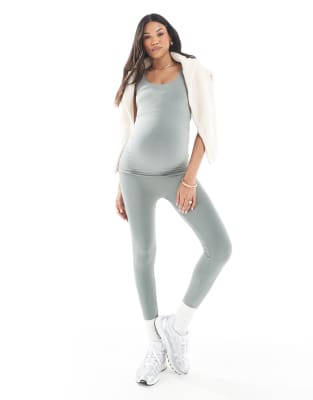 Mamalicious Maternity seamless leggings and tank top set in agave green - view 1