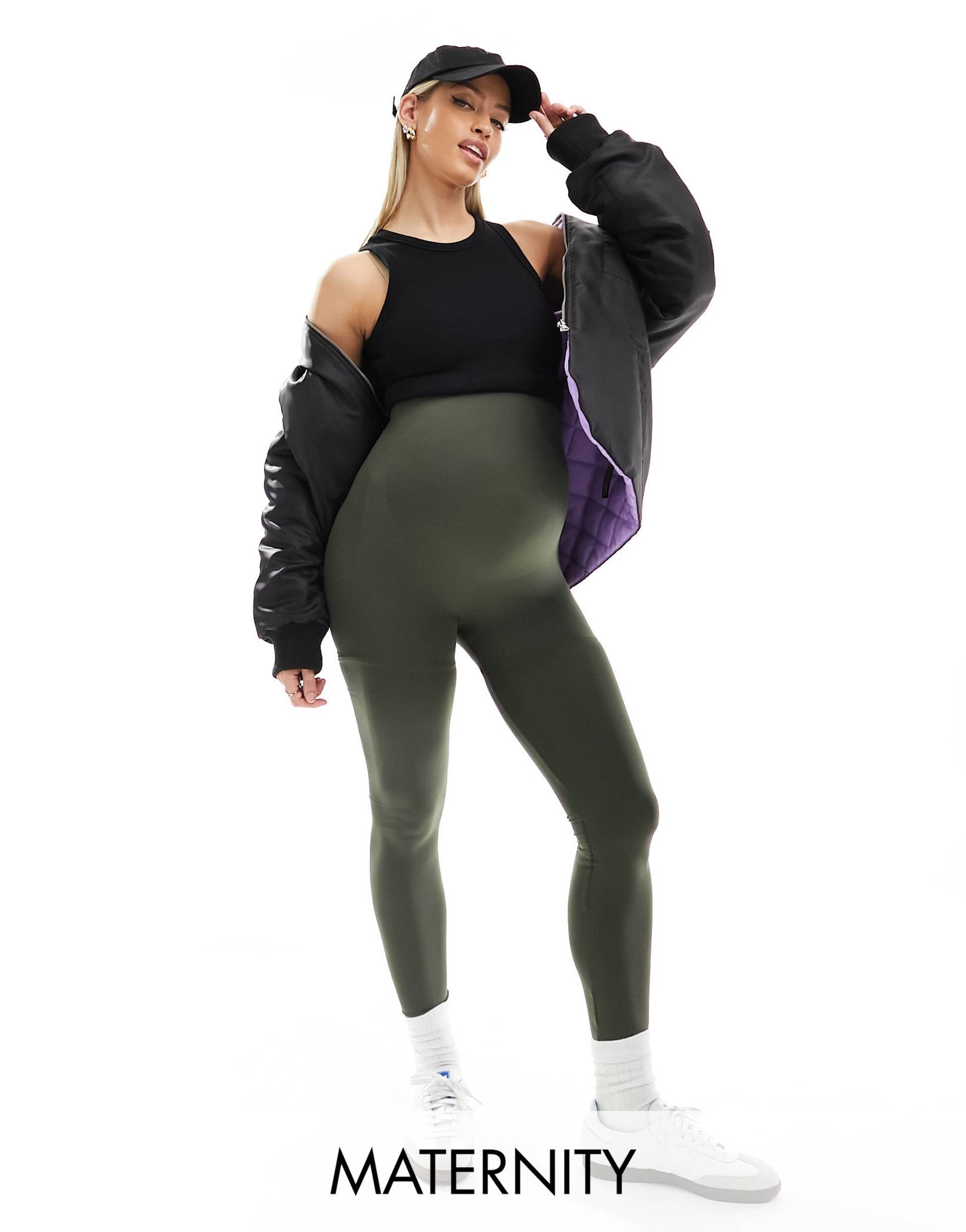 mamalicious maternity seamless leggings in duffle bag green