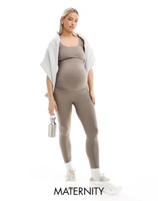 Mamalicious Maternity seamless leggings in taupe (part of a set)