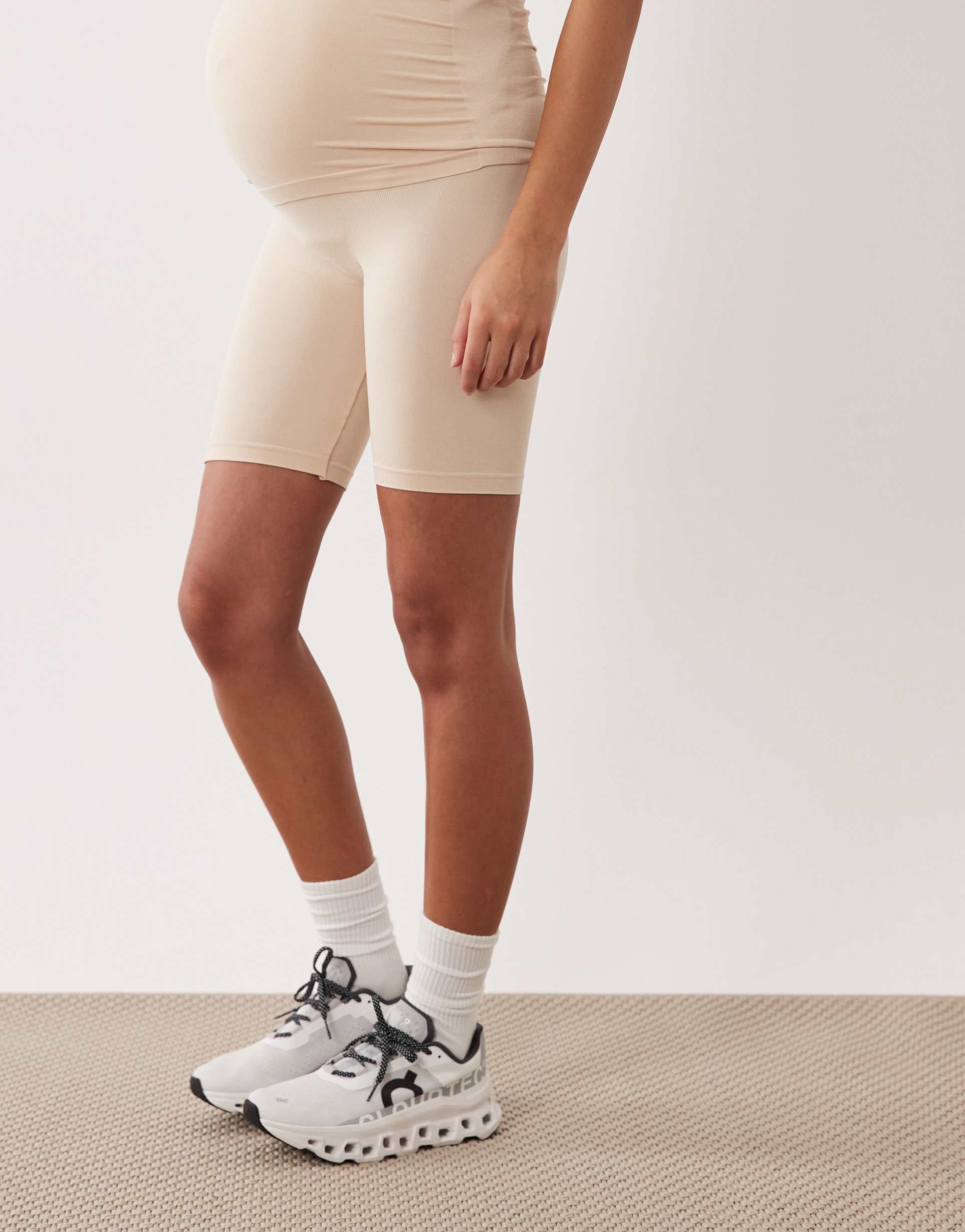 mamalicious maternity seamless shorts in beige - part of a set