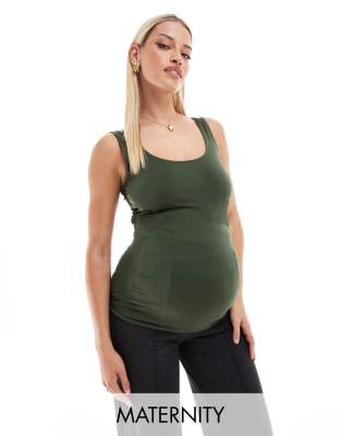 Mamalicious Maternity seamless tank top in duffle bag green