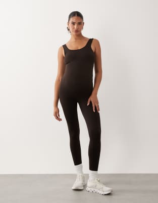 Mama.licious Mamalicious Maternity Seamless Unitard Jumpsuit In Black