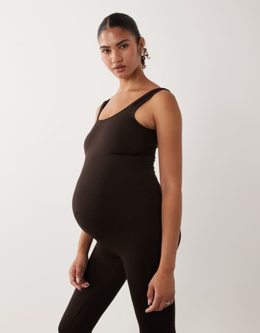 Mamalicious Maternity seamless unitard jumpsuit in chocolate, 2 of 4