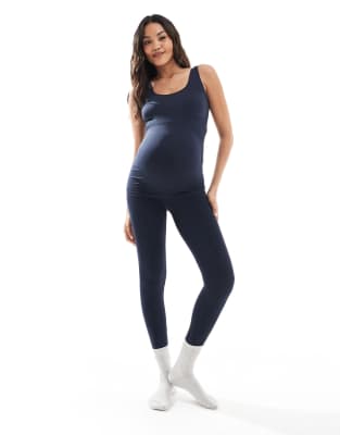 Mamalicious maternity seamless vest and legging co-ord in sapphire navy - view 1