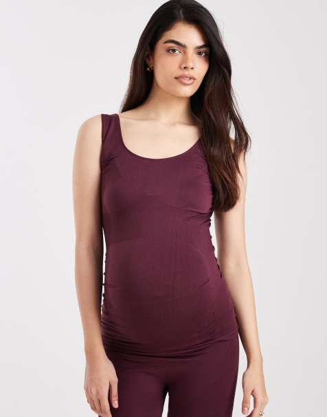 Mamalicious Maternity seamless vest top co-ord in burgundy - view 1