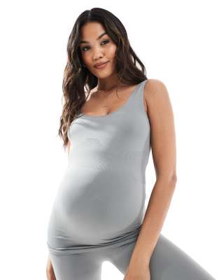 Mama.licious Mamalicious Maternity seamless vest top co-ord in sedona sage-Green